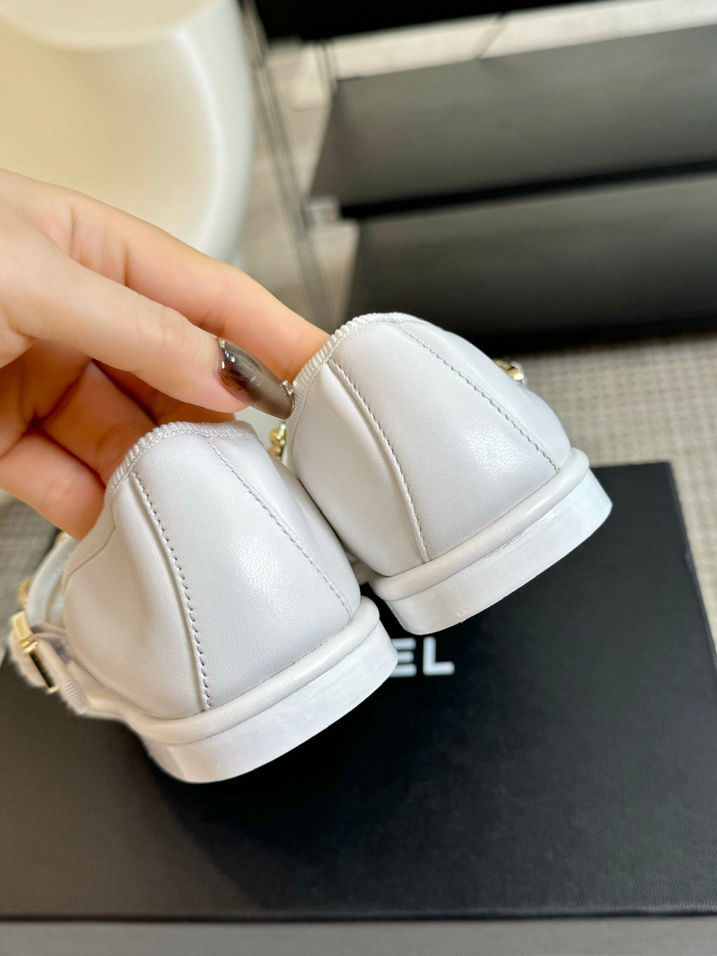 Chanel Mary Jane Shoes White Sheepskin