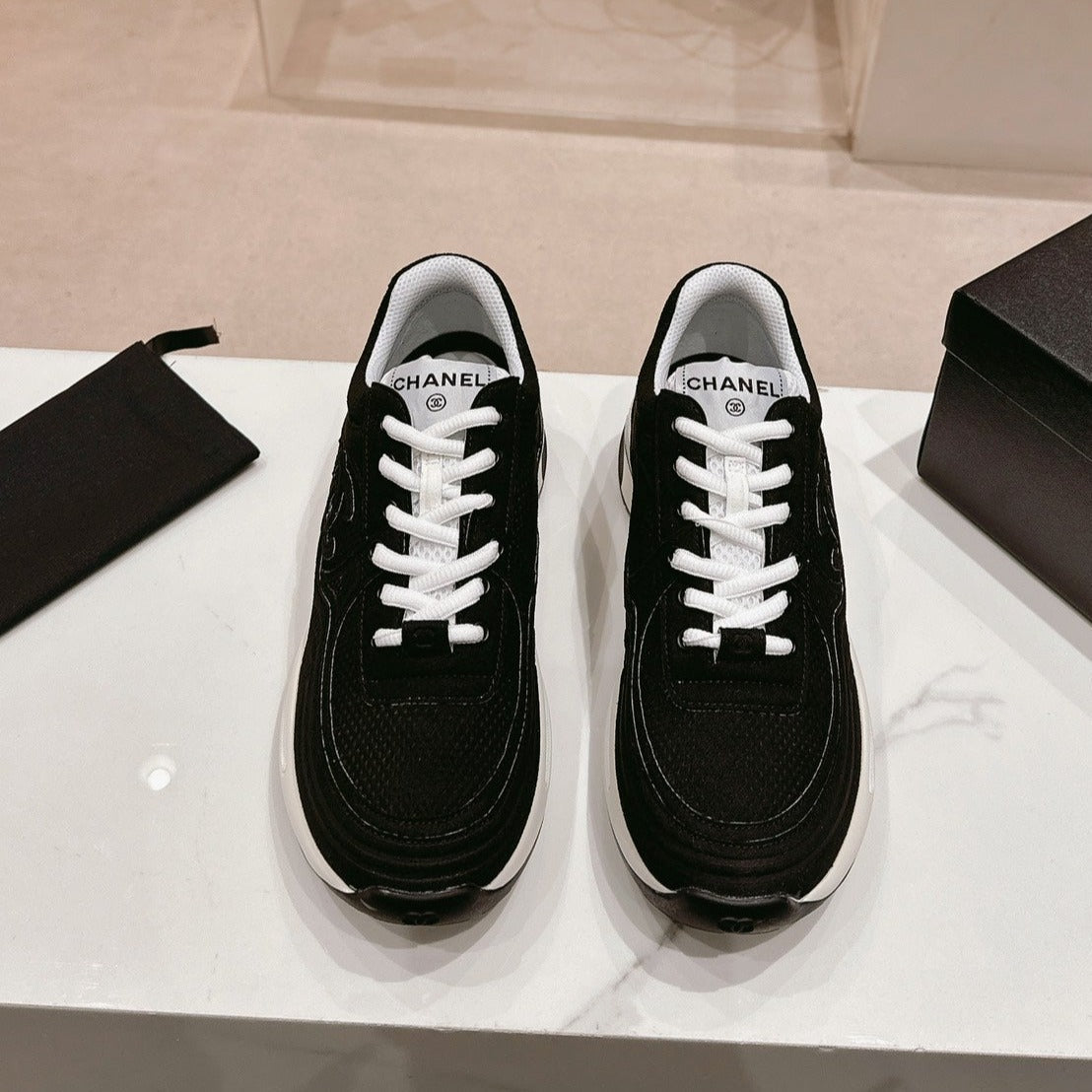 Chanel Women's Black White Sneaker Breathable Mesh