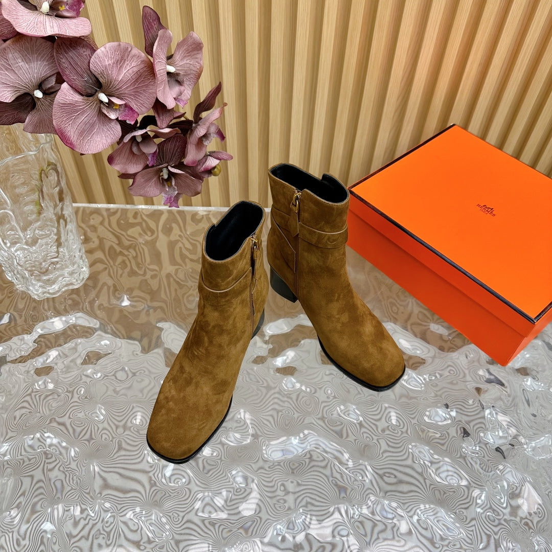 Hermes Jill 60 Ankle Boot in Chocolate Brown Suede