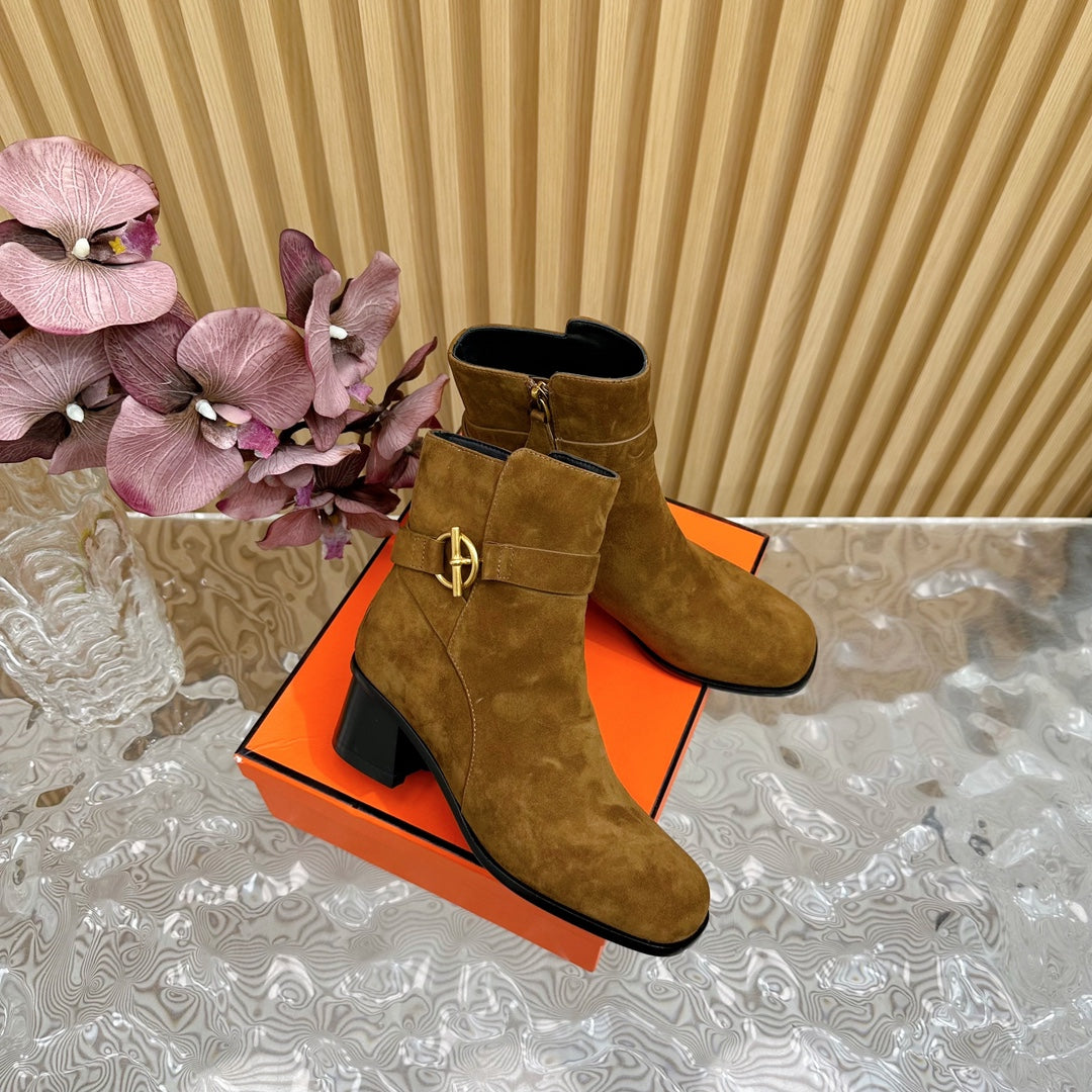 Hermes Jill 60 Ankle Boot in Chocolate Brown Suede