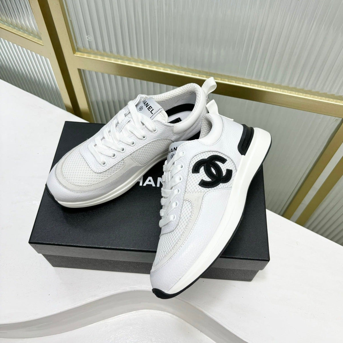 Chanel Sneaker in White Suede and Breathable Mesh