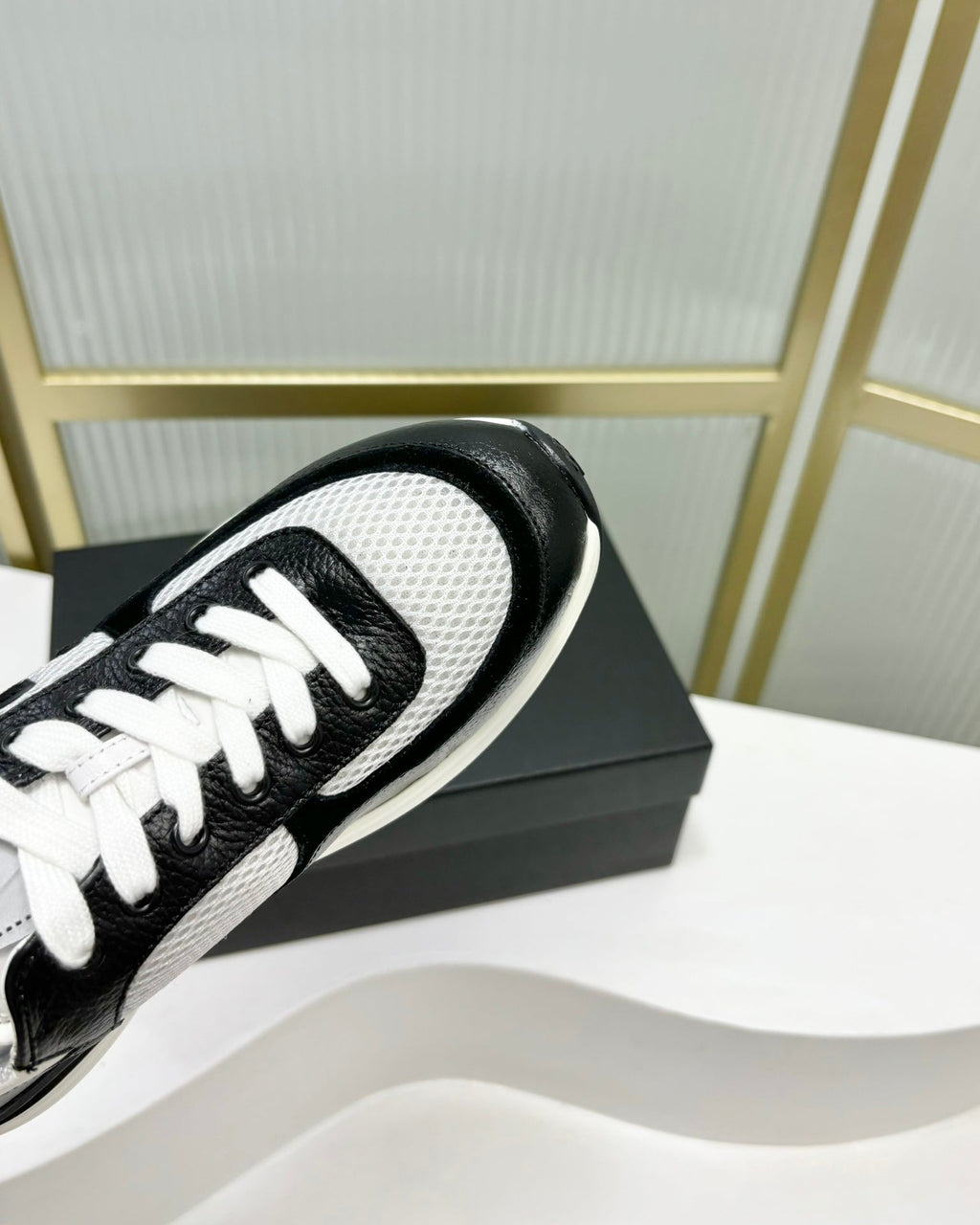 Chanel Sneaker in Black Calfskin and Grey Breathable Mesh