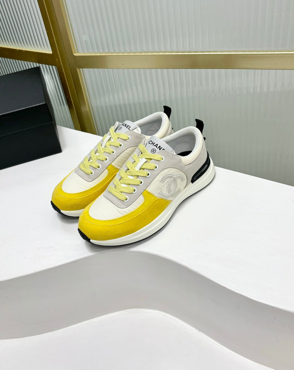 Chanel Sneaker in Light Yellow Mix Grey Suede