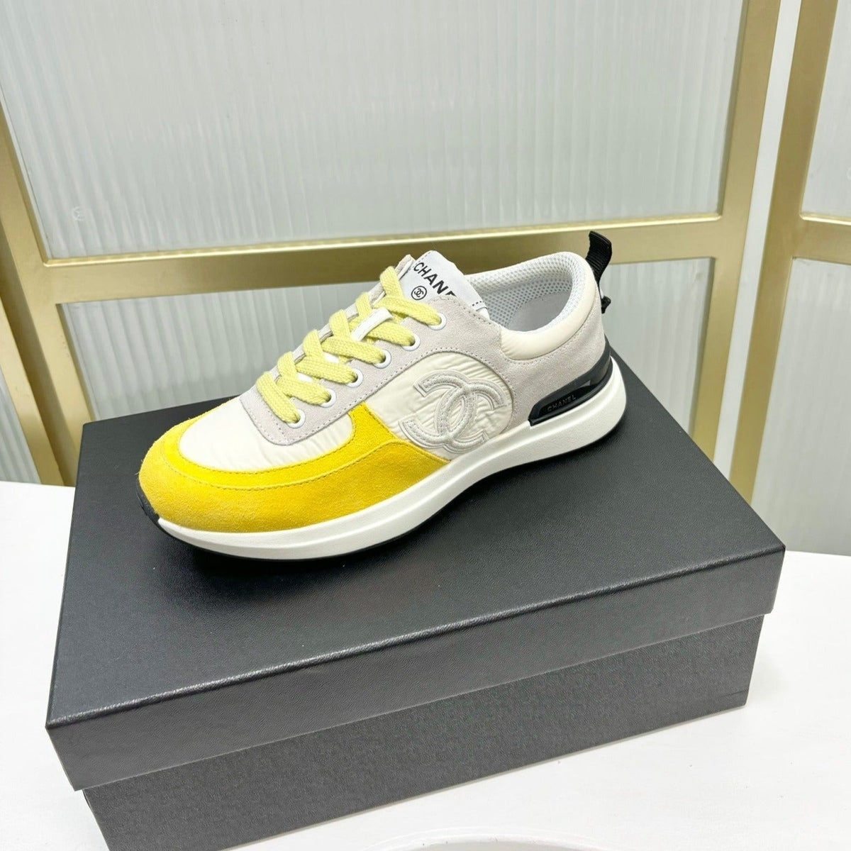 Chanel Sneaker in Light Yellow Mix Grey Suede