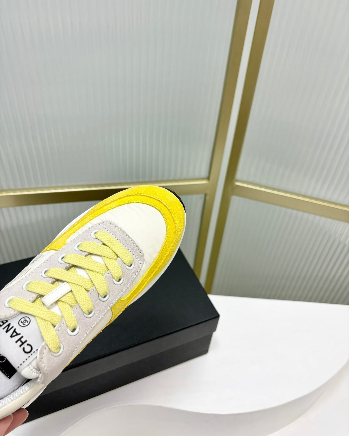 Chanel Sneaker in Light Yellow Mix Grey Suede