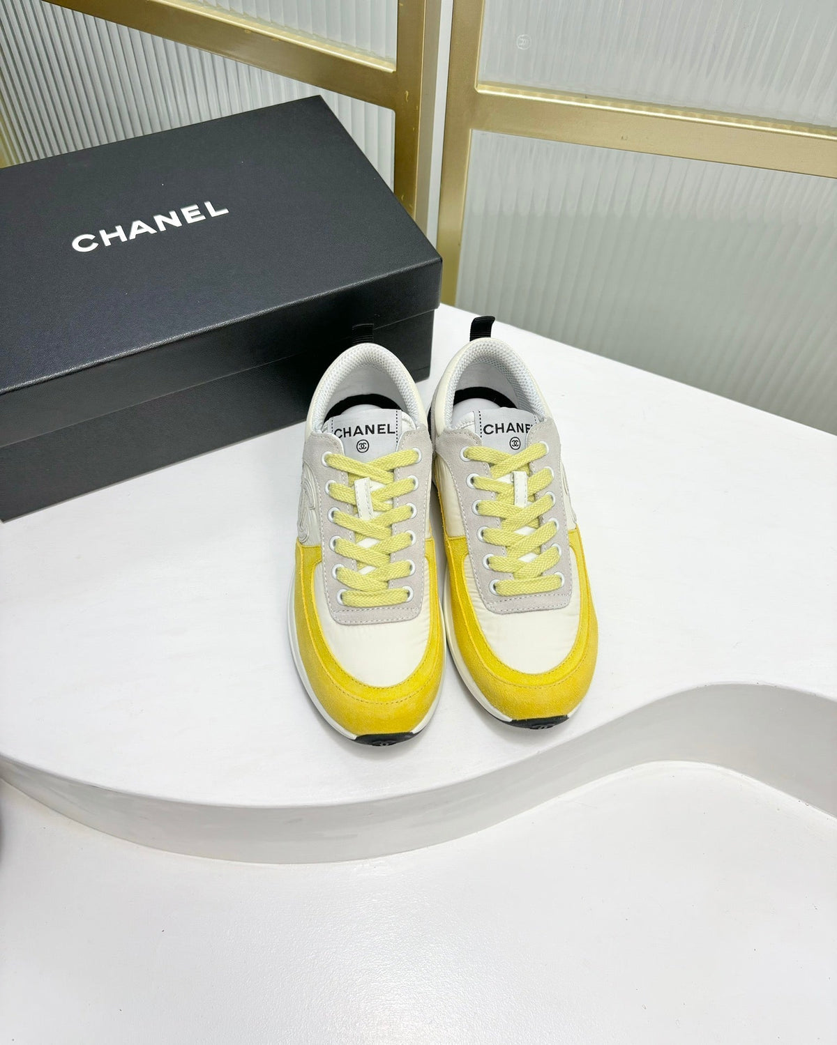 Chanel Sneaker in Light Yellow Mix Grey Suede