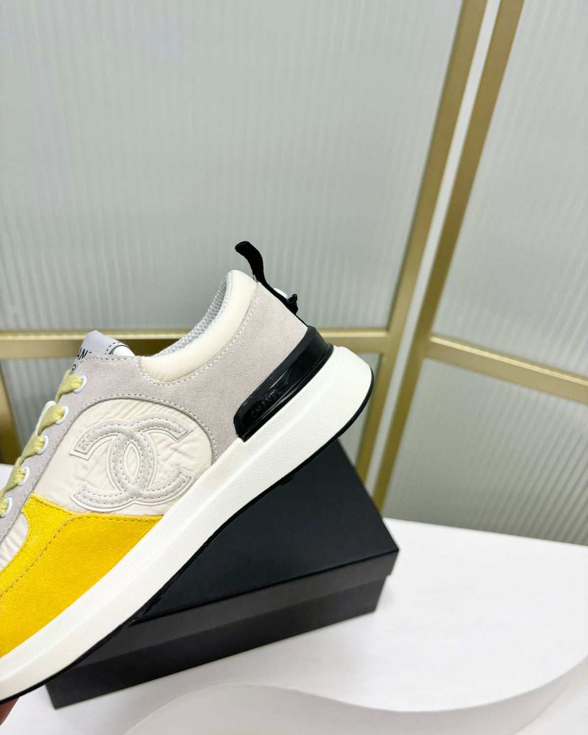 Chanel Sneaker in Light Yellow Mix Grey Suede
