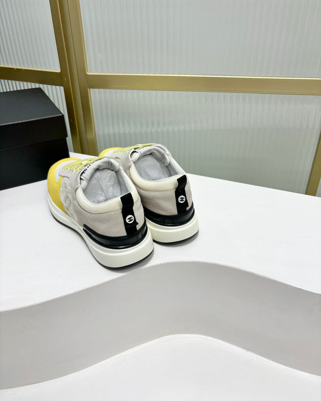 Chanel Sneaker in Light Yellow Mix Grey Suede