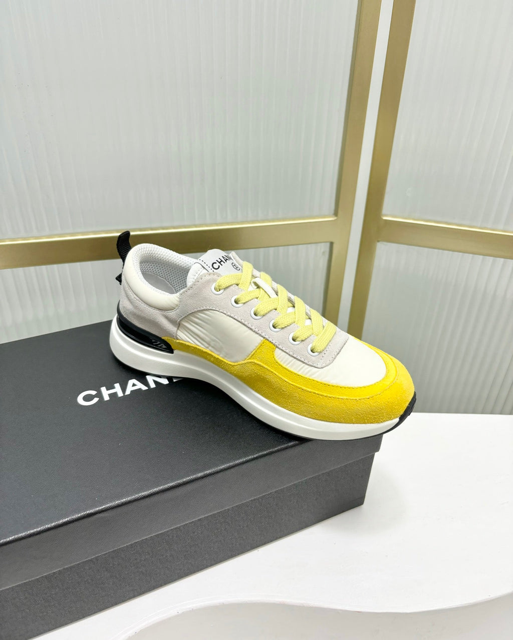 Chanel Sneaker in Light Yellow Mix Grey Suede