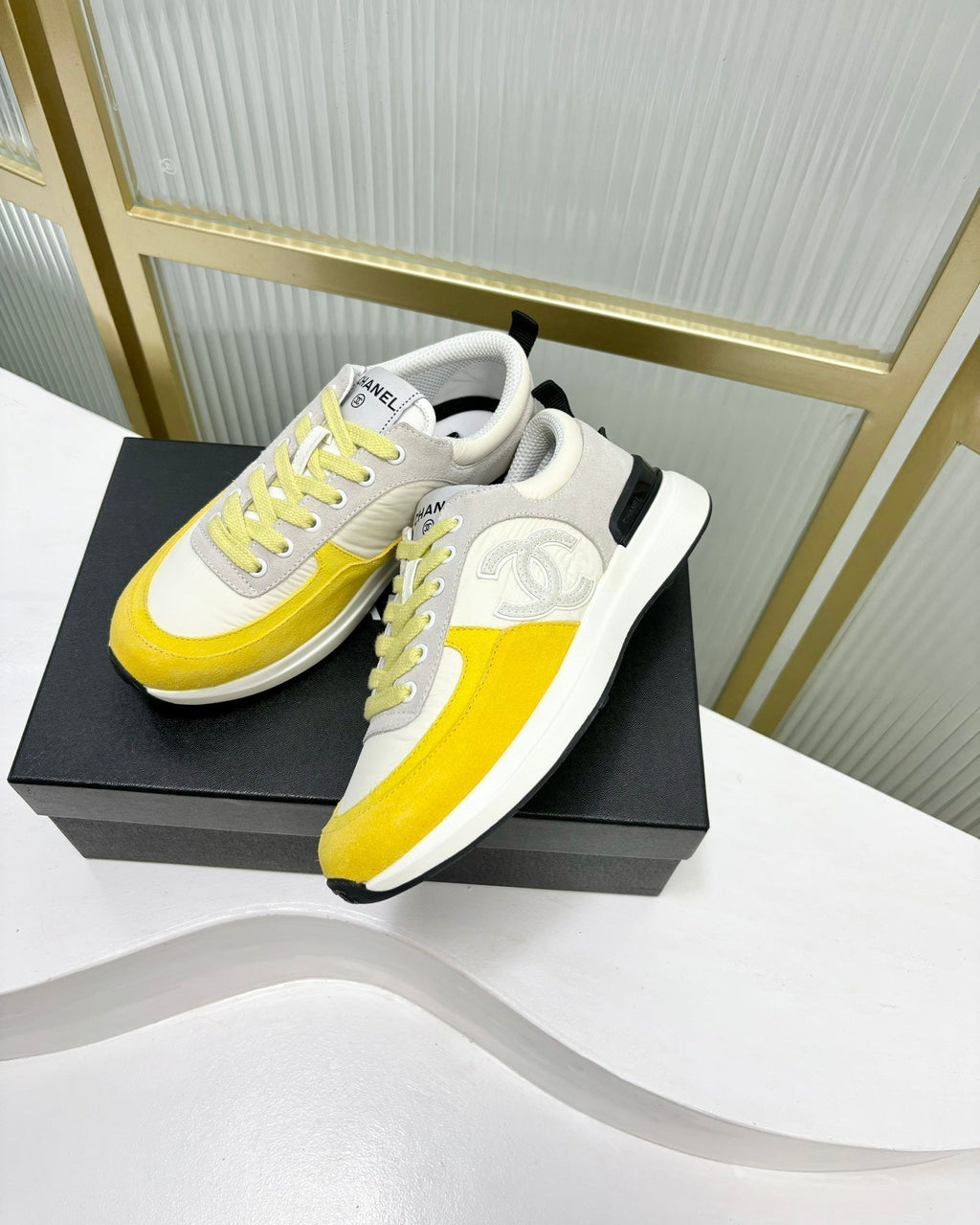 Chanel Sneaker in Light Yellow Mix Grey Suede