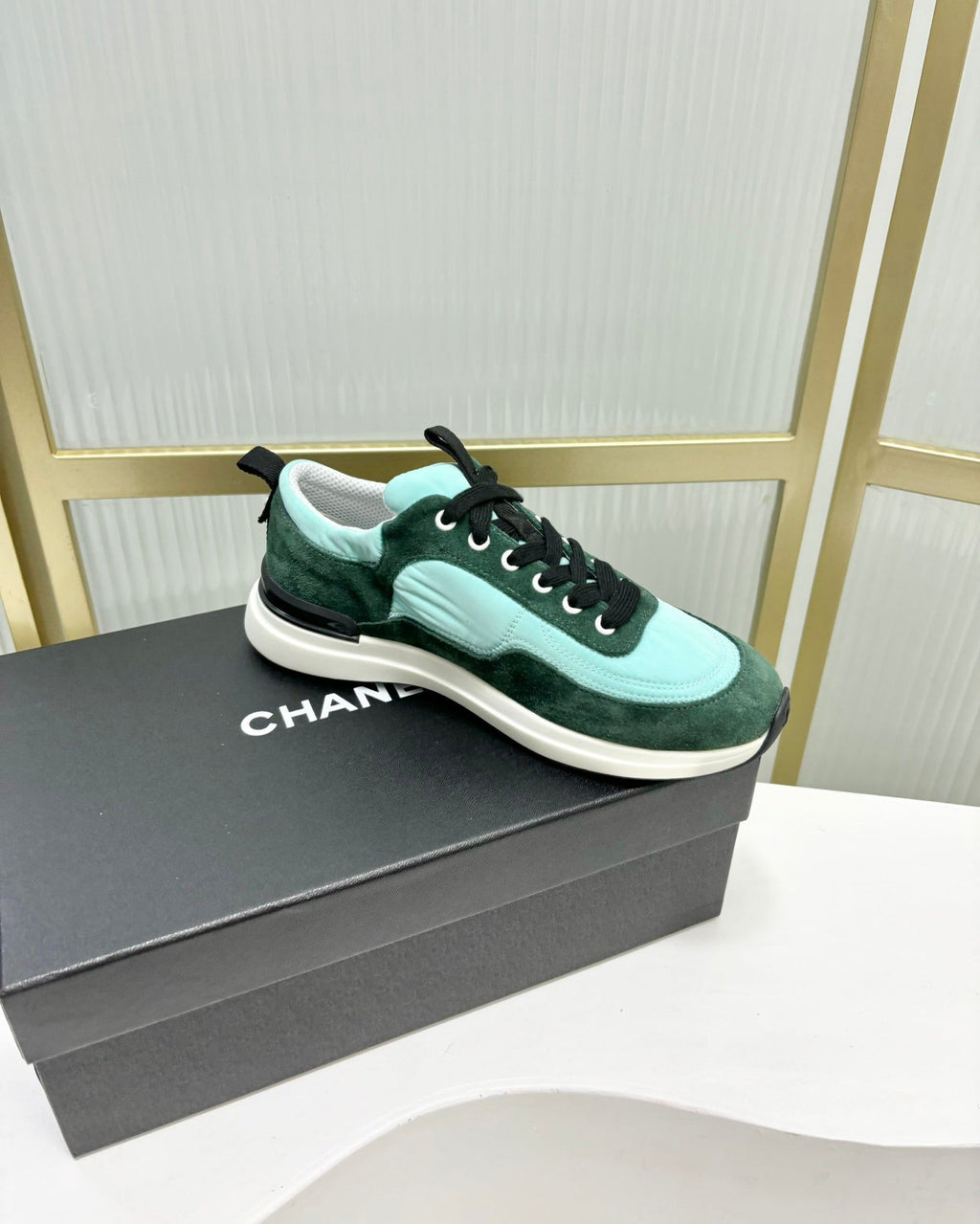 Chanel Sneaker in Green Mint Mix Forest Green Suede
