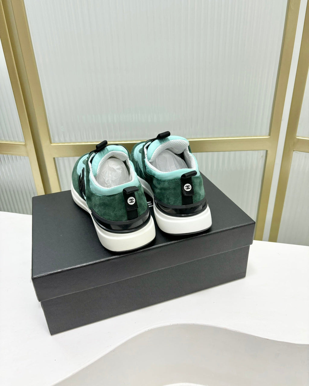 Chanel Sneaker in Green Mint Mix Forest Green Suede
