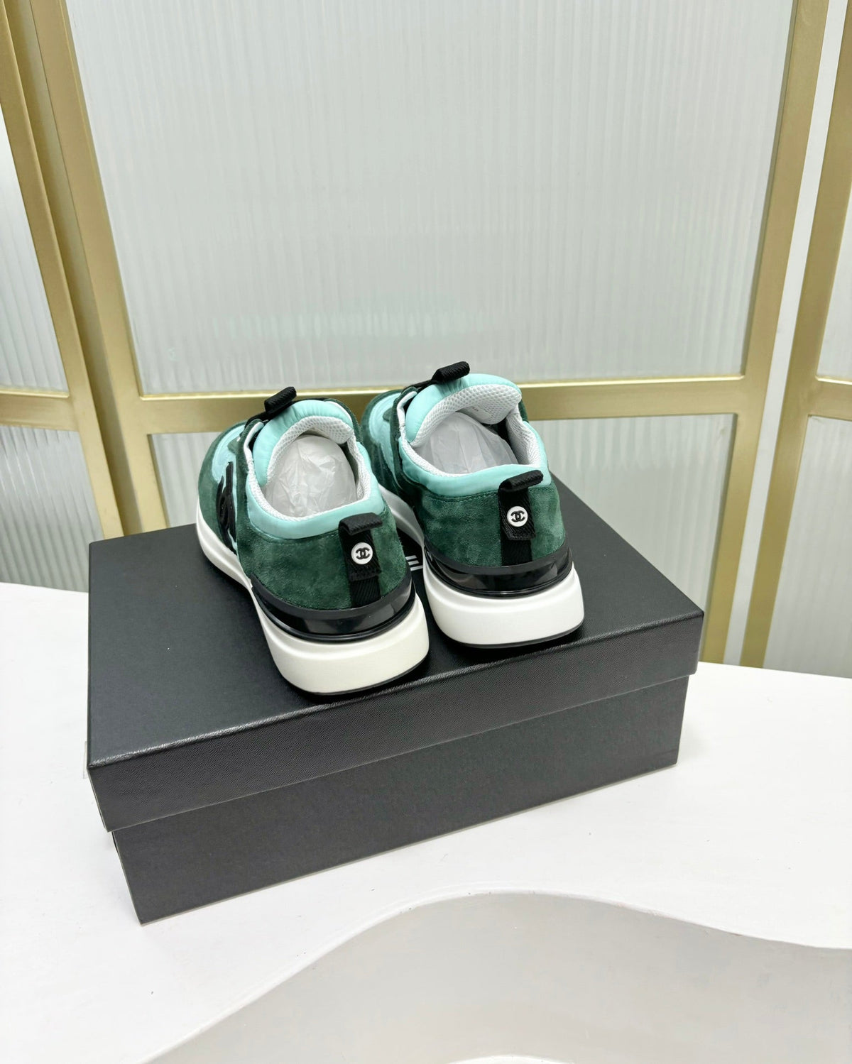 Chanel Sneaker in Green Mint Mix Forest Green Suede