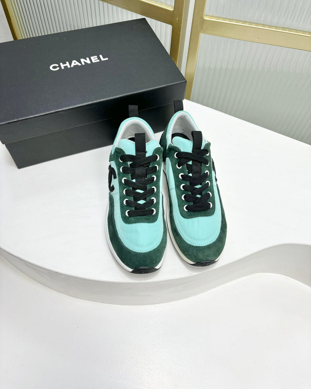 Chanel Sneaker in Green Mint Mix Forest Green Suede
