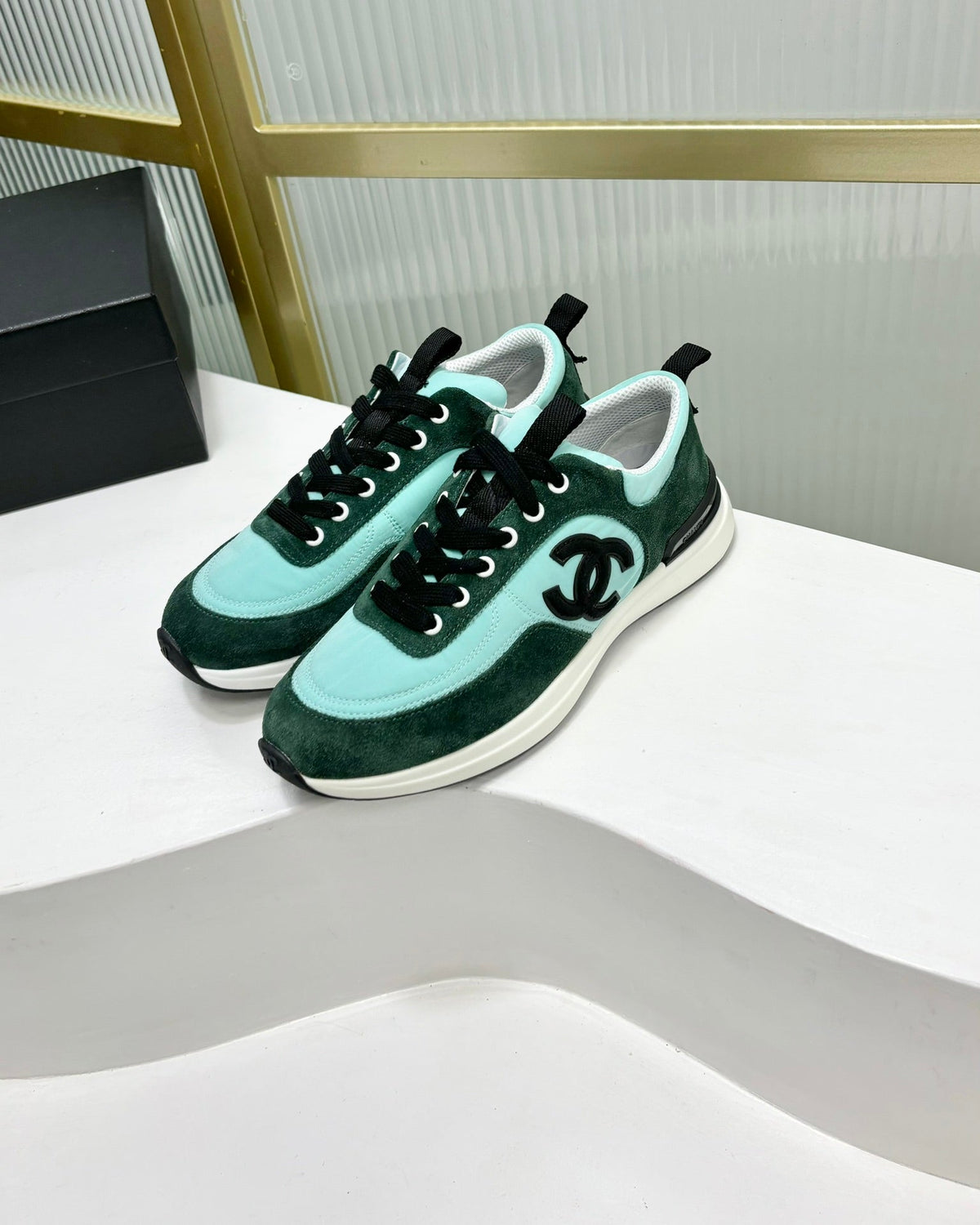 Chanel Sneaker in Green Mint Mix Forest Green Suede