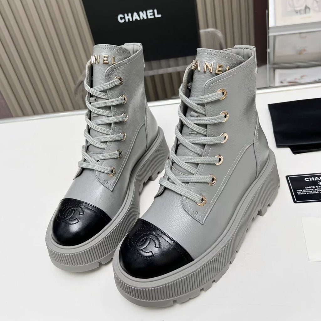 Chanel Short Boots in Slate Grey Mix Black Cowhide