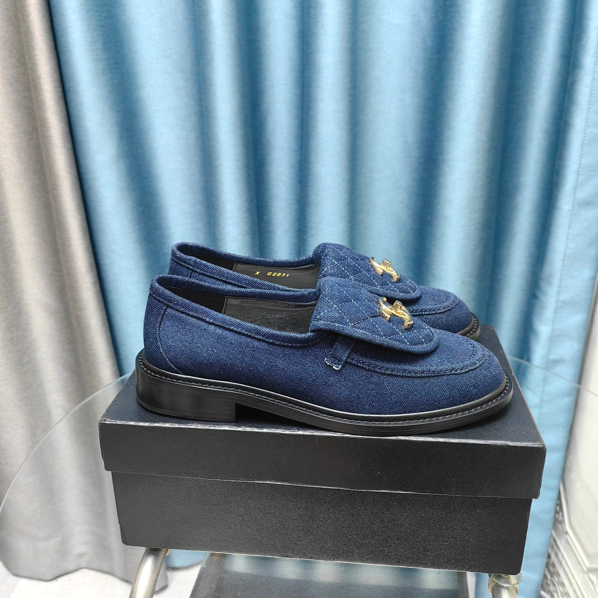 Chanel Moccasins Navy Blue Quilted Lambskin