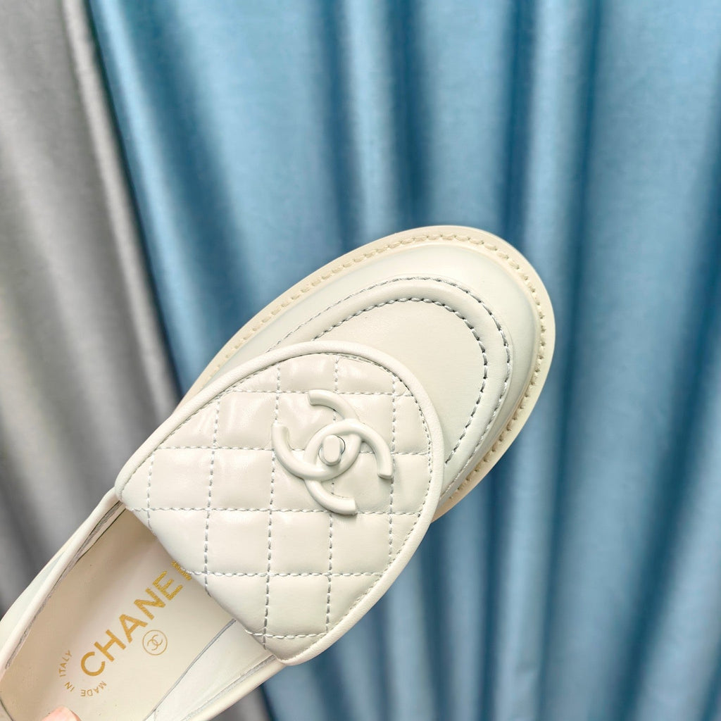 Chanel Moccasins White Quilted Lambskin