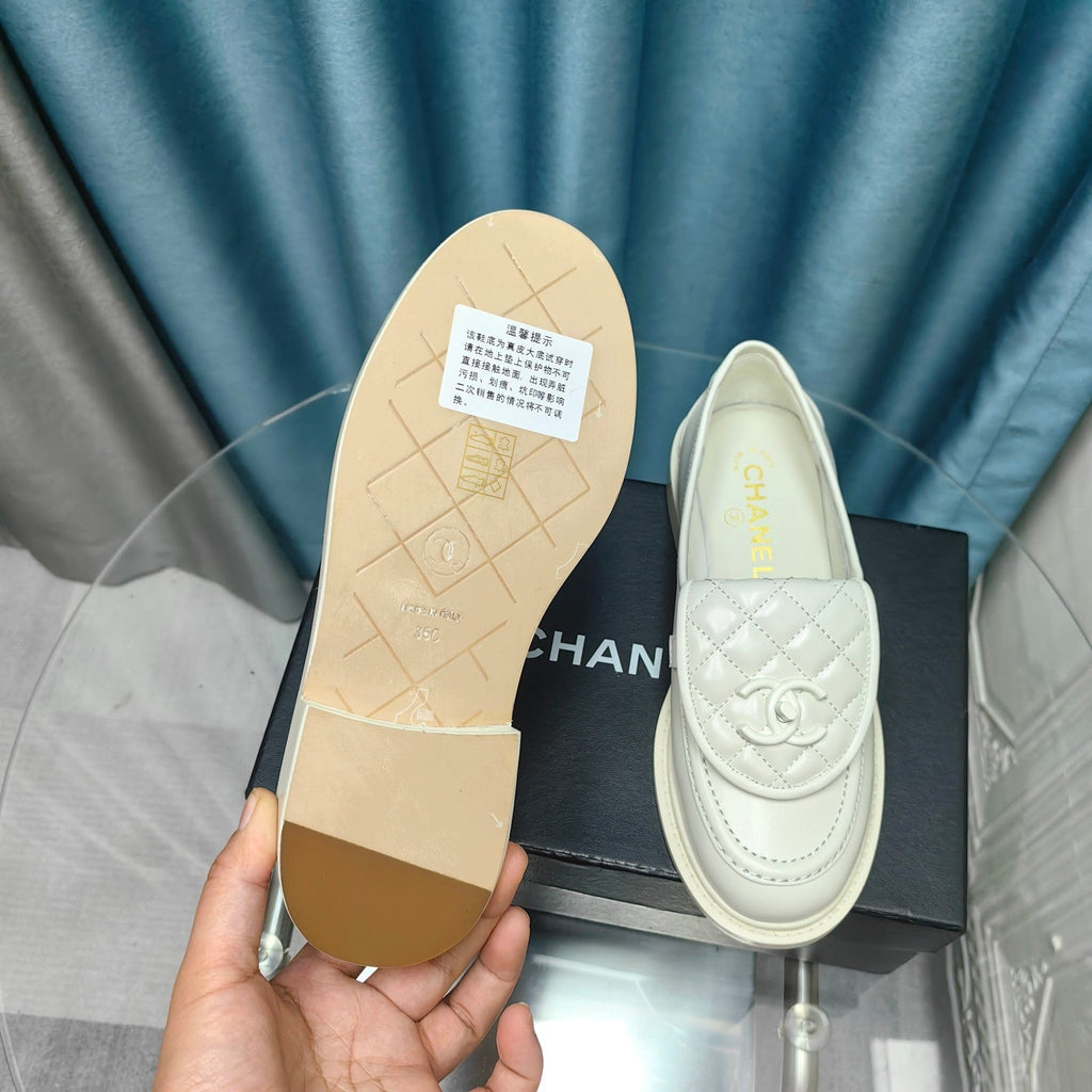 Chanel Moccasins White Quilted Lambskin