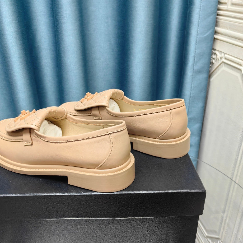 Chanel Moccasins Beige Quilted Lambskin