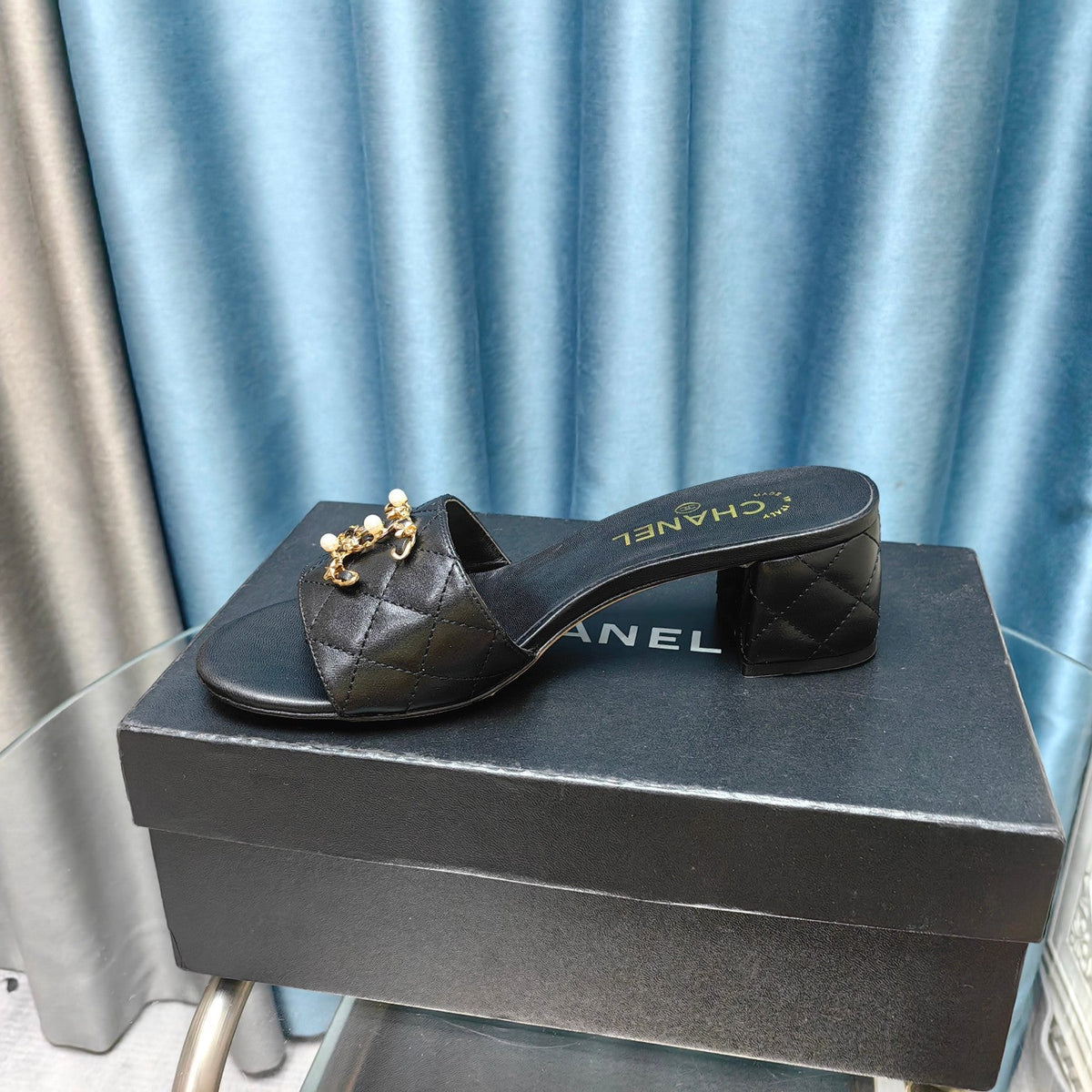 Chanel Mule Slide Sandal in Black Lambskin