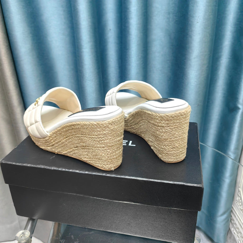 Chanel Wedge White Sheepskin