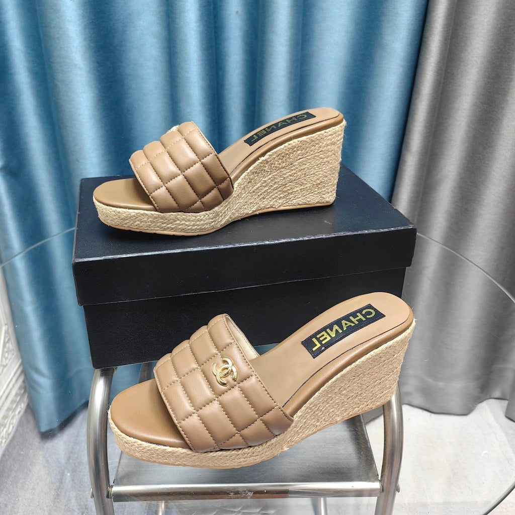 Chanel Wedge Camel Beige Sheepskin