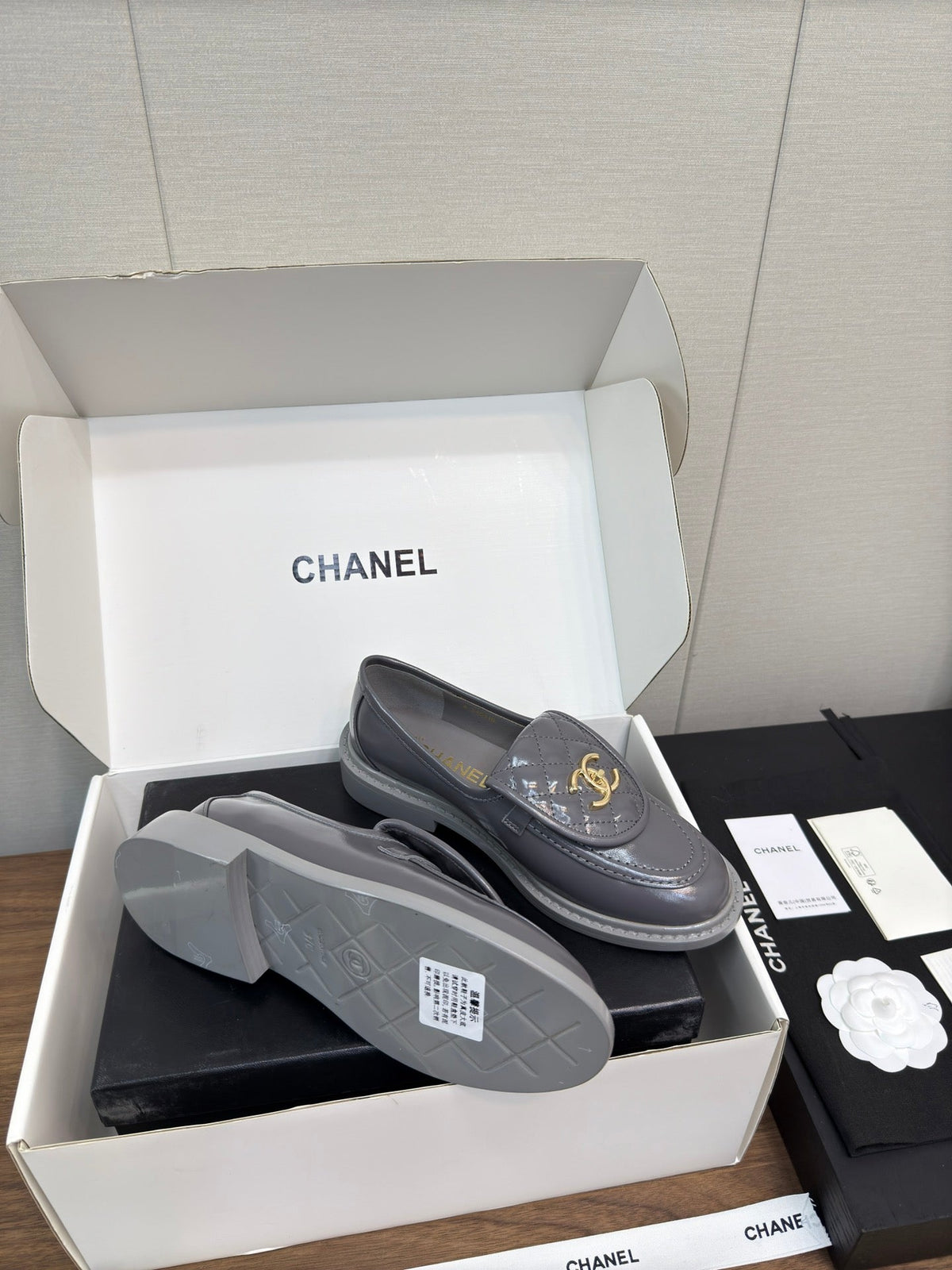 Chanel Moccasin 2.5 cm in Mouse Gray Premium Lambskin