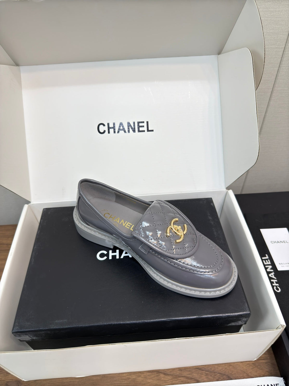 Chanel Moccasin 2.5 cm in Mouse Gray Premium Lambskin