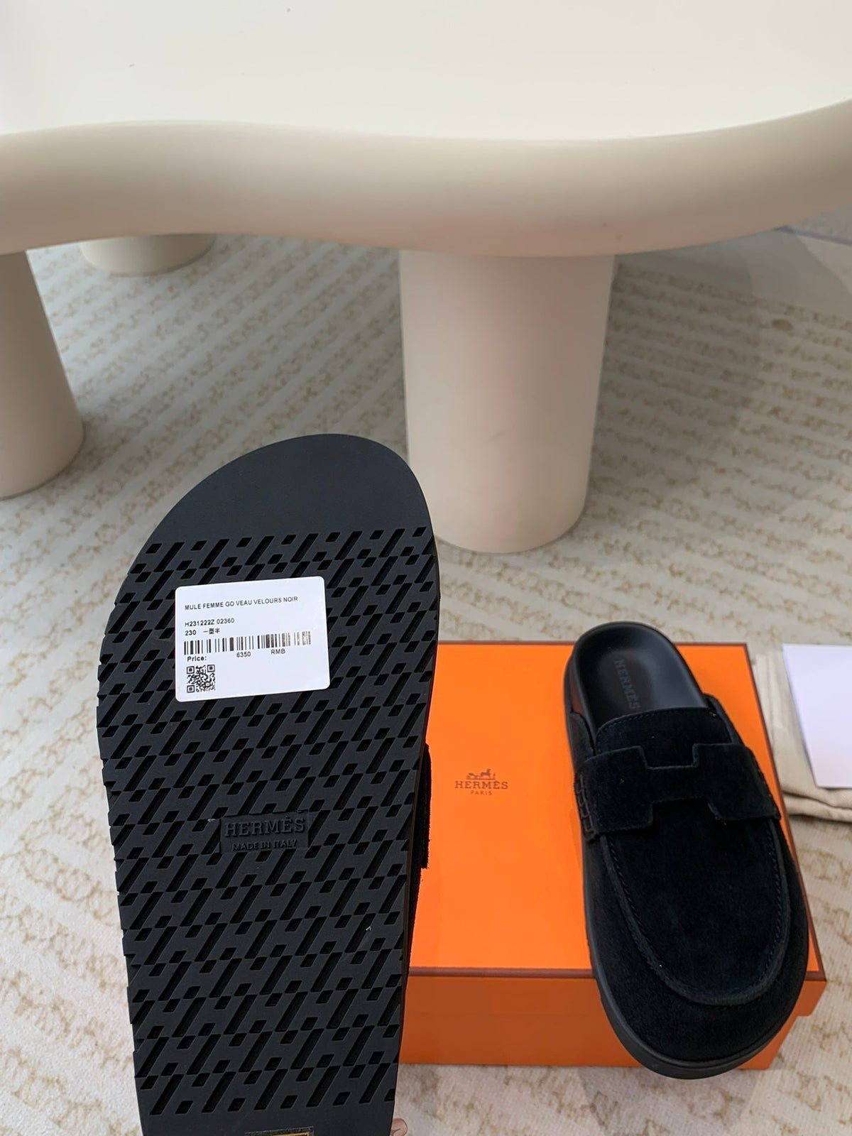 Hermes G0 Mule Black Suede