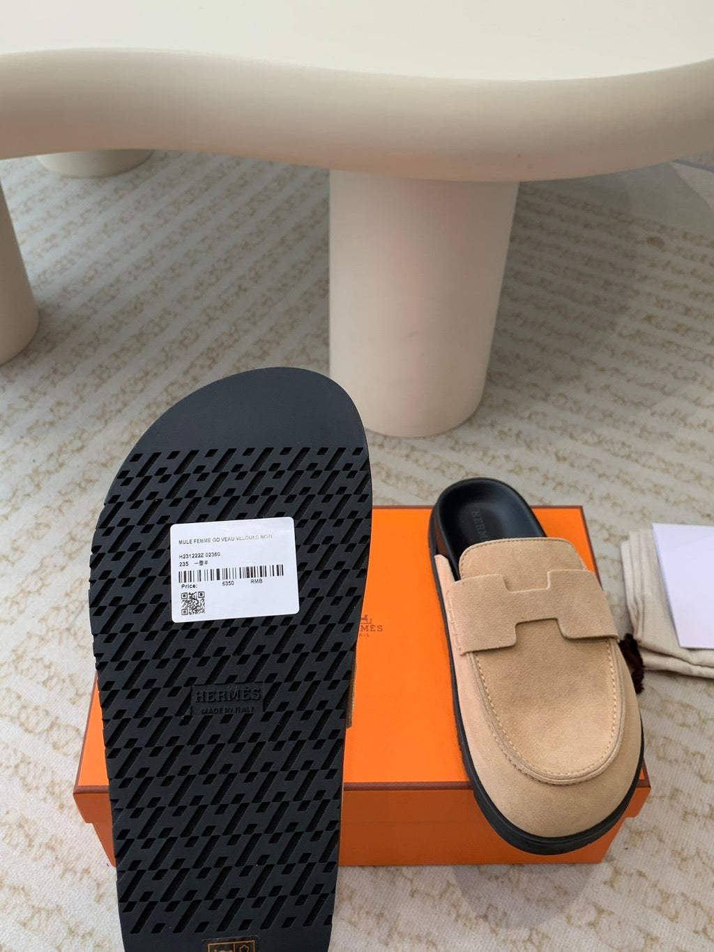 Hermes G0 Mule Pastel Pink Suede