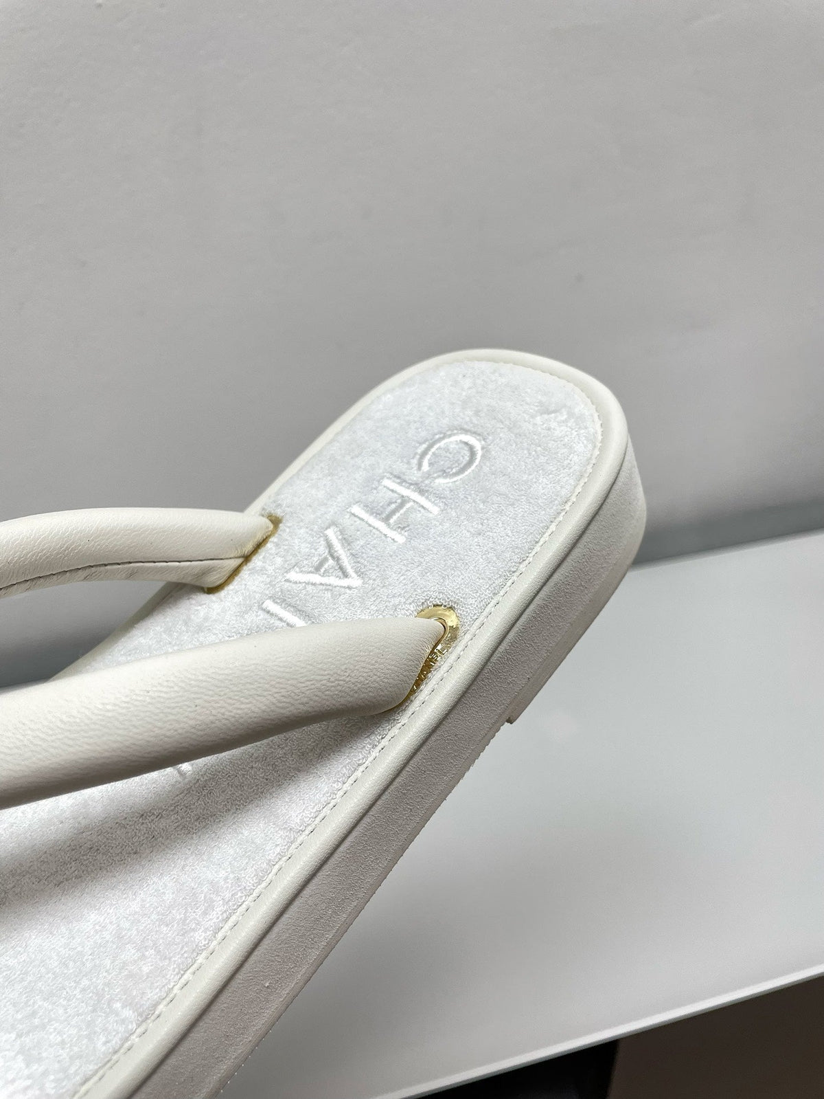 Chanel Thong Slippers in White Lambskin