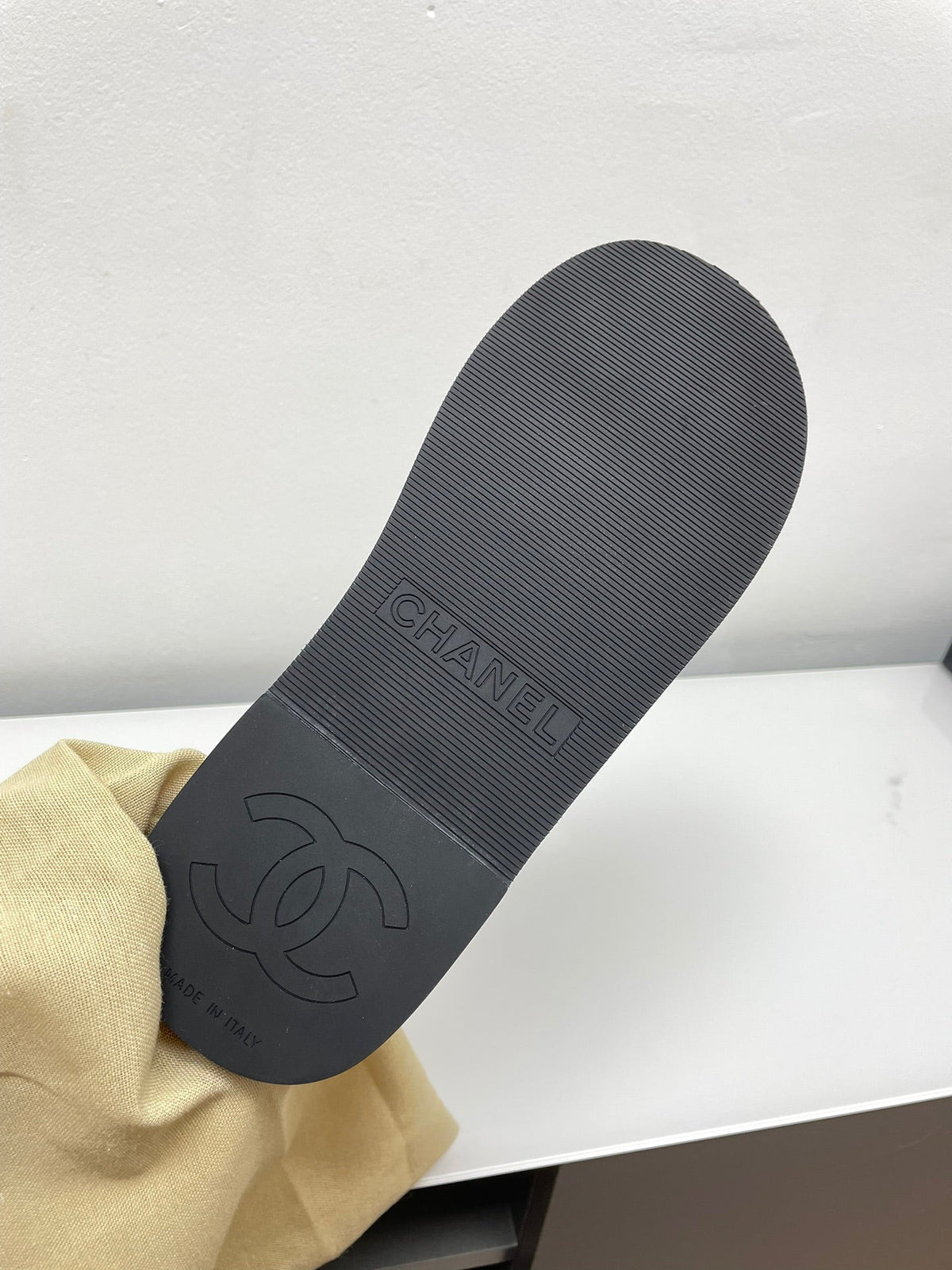 Chanel Thong Slippers in Black Lambskin