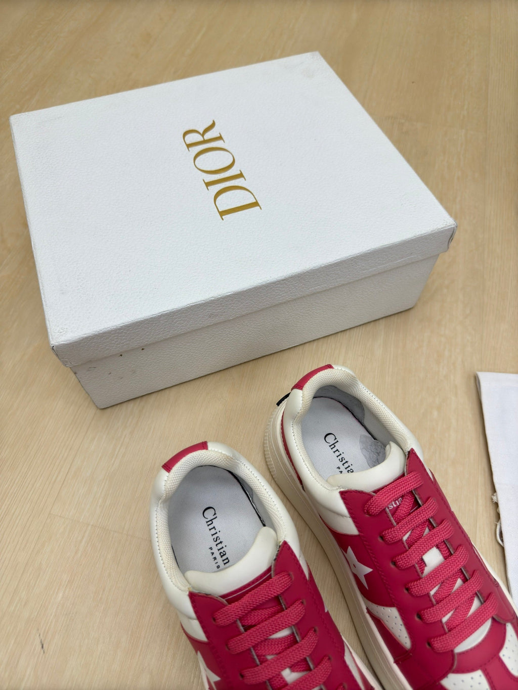 Dior Star Platform Sneaker in White Mix Red Pink Calfskin