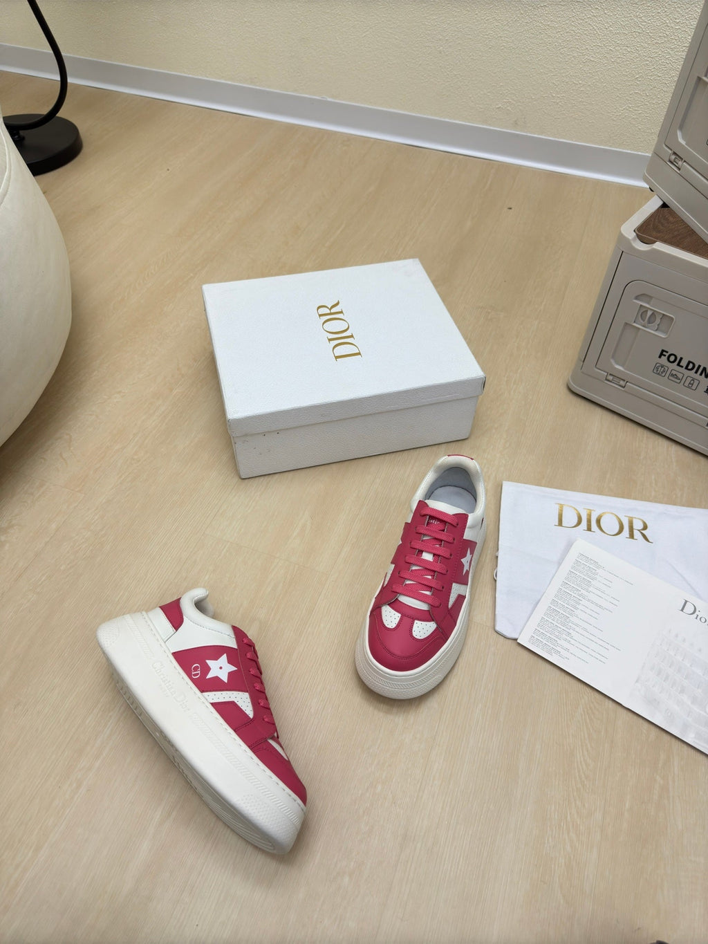 Dior Star Platform Sneaker in White Mix Red Pink Calfskin