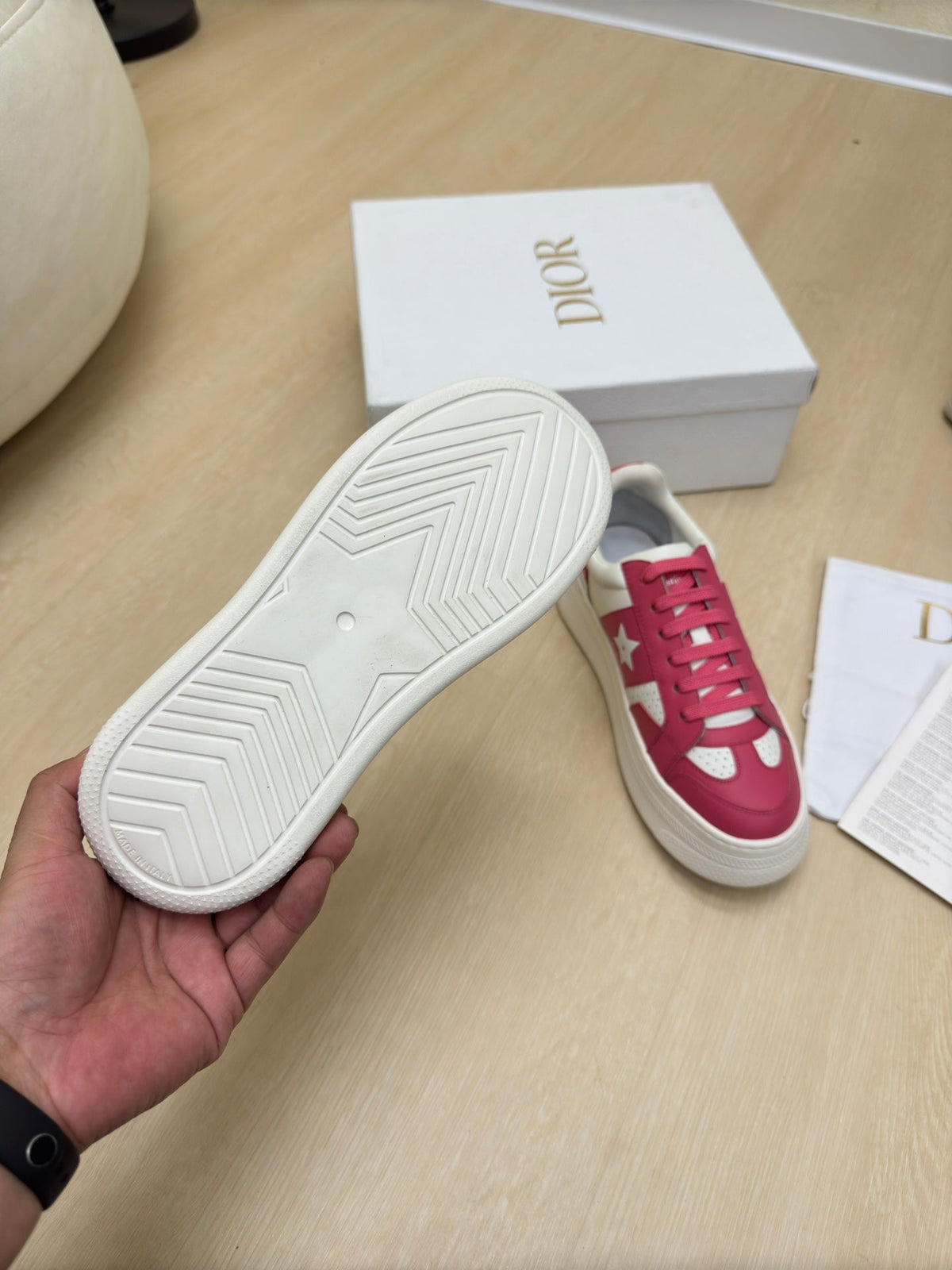 Dior Star Platform Sneaker in White Mix Red Pink Calfskin