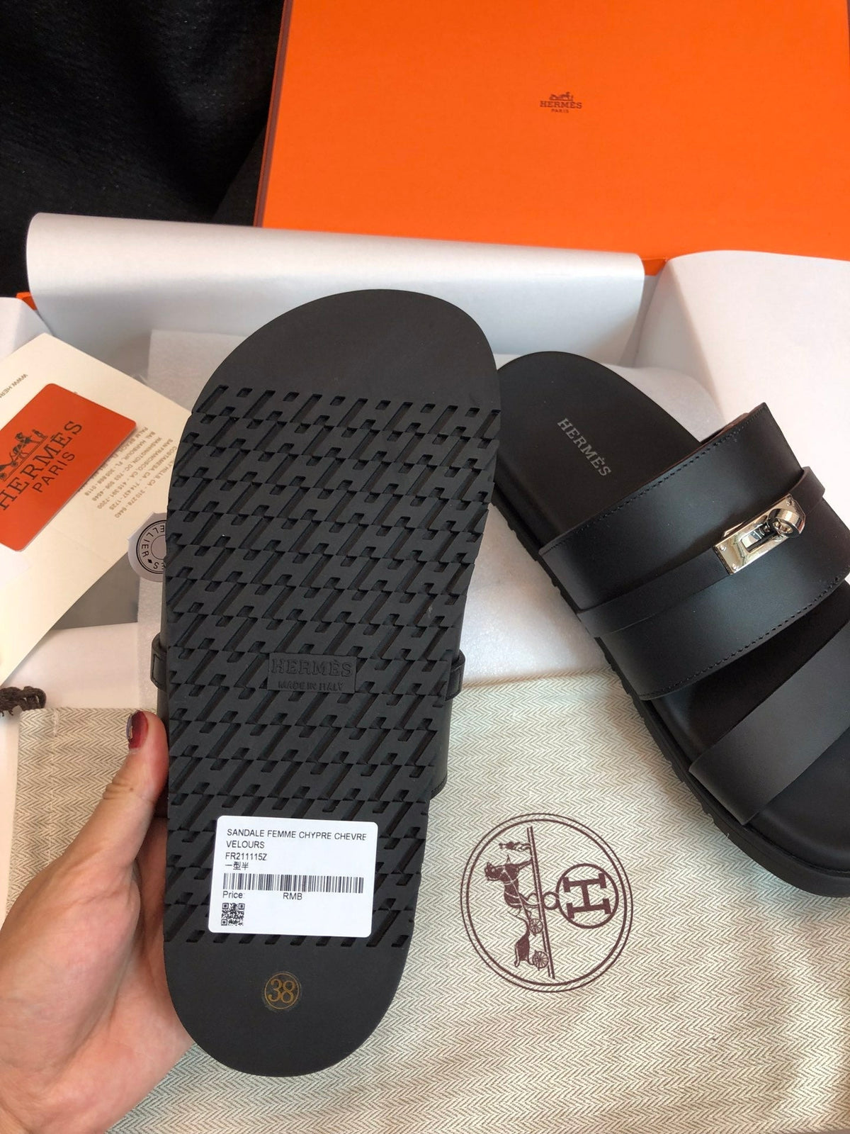 Hermes Gabriel Sandal Mule in Black Calfskin