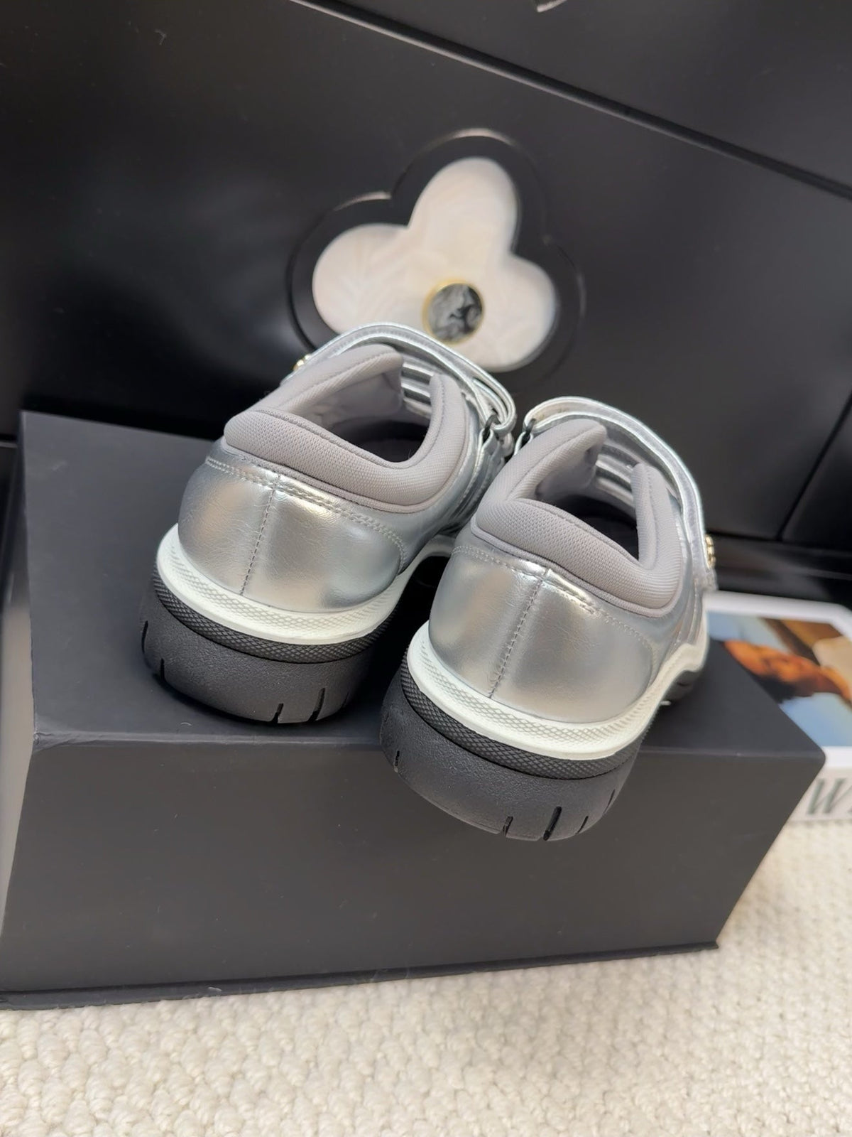 Chanel Sneakers with Three Straps in Silver Calfskin