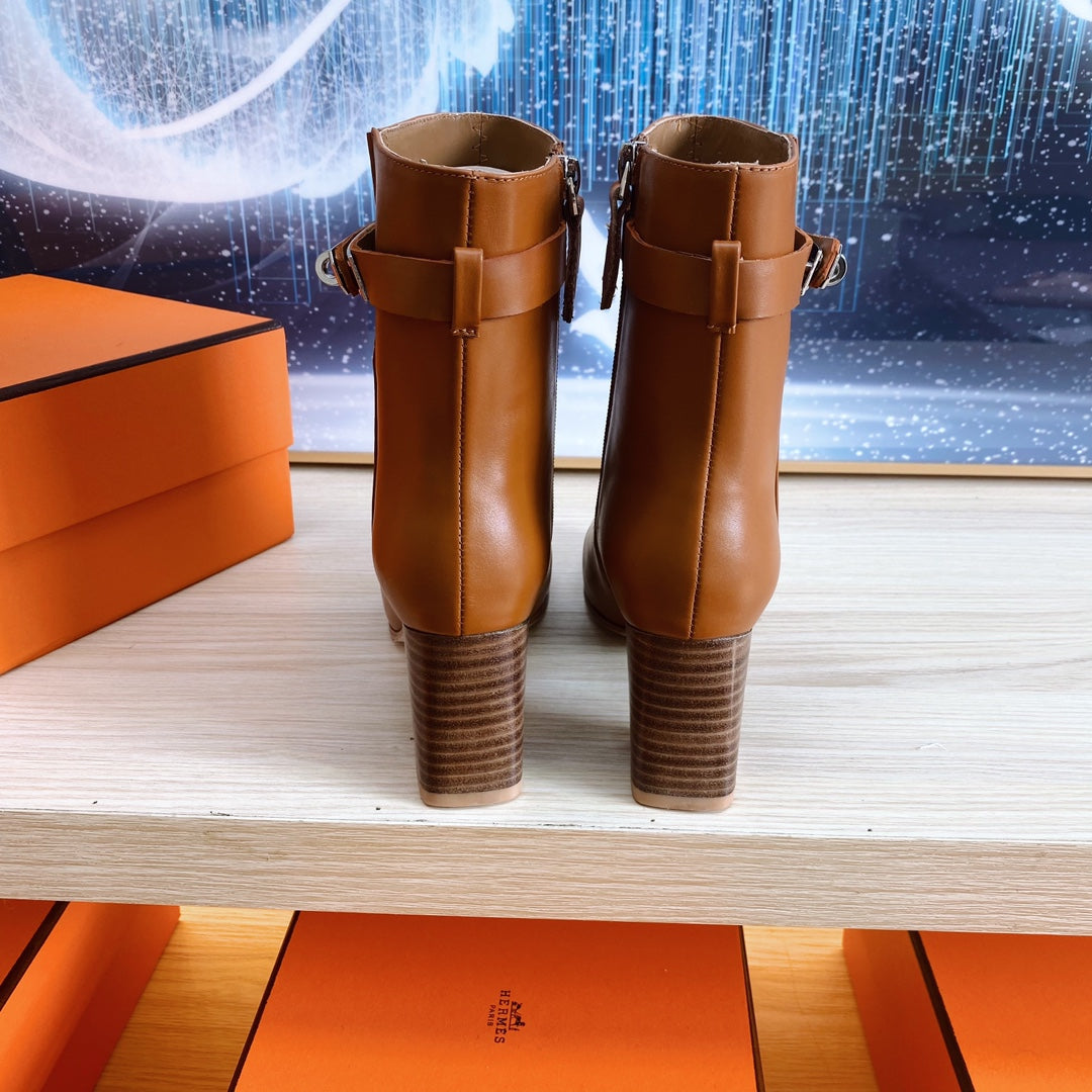 Hermes Story Ankle Boot 7 cm in Bronze Brown Lambskin