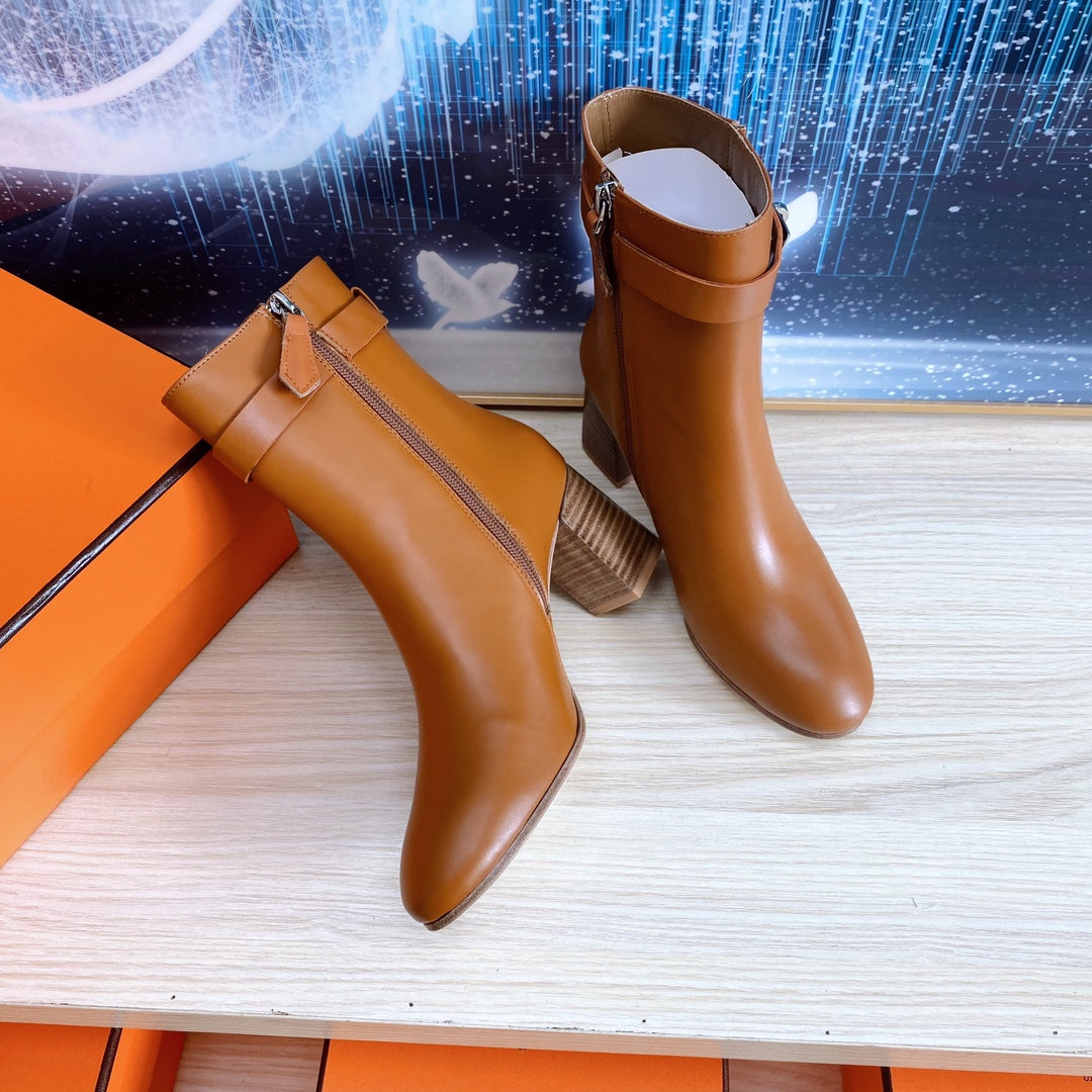 Hermes Story Ankle Boot 7 cm in Bronze Brown Lambskin