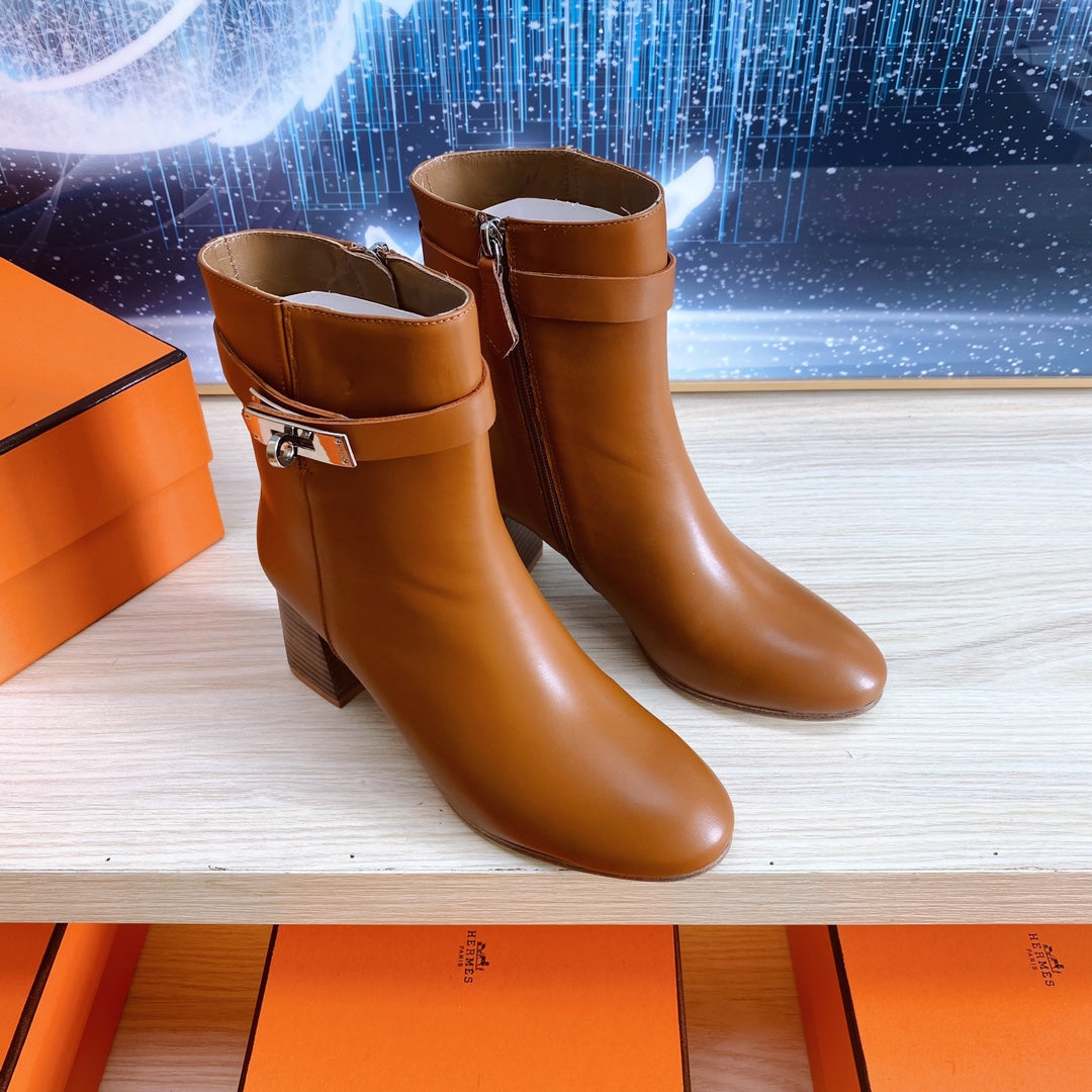 Hermes Story Ankle Boot 7 cm in Bronze Brown Lambskin