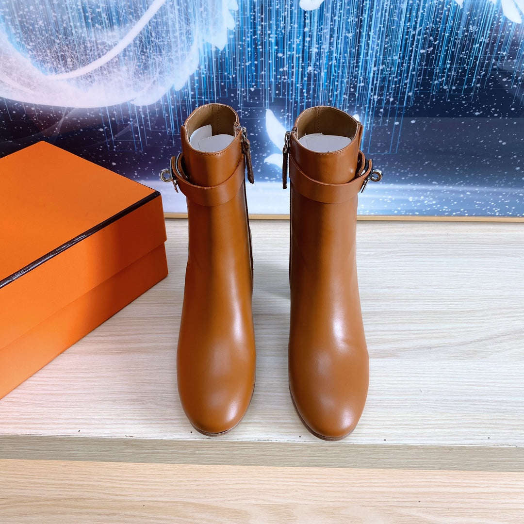 Hermes Story Ankle Boot 7 cm in Bronze Brown Lambskin