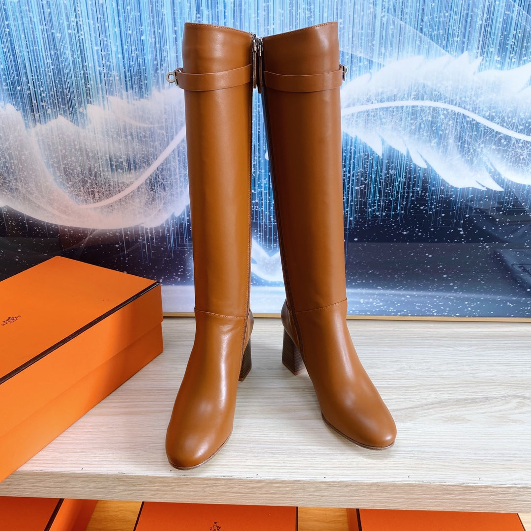Hermes Story Boot 7 cm in Bronze Brown Lambskin