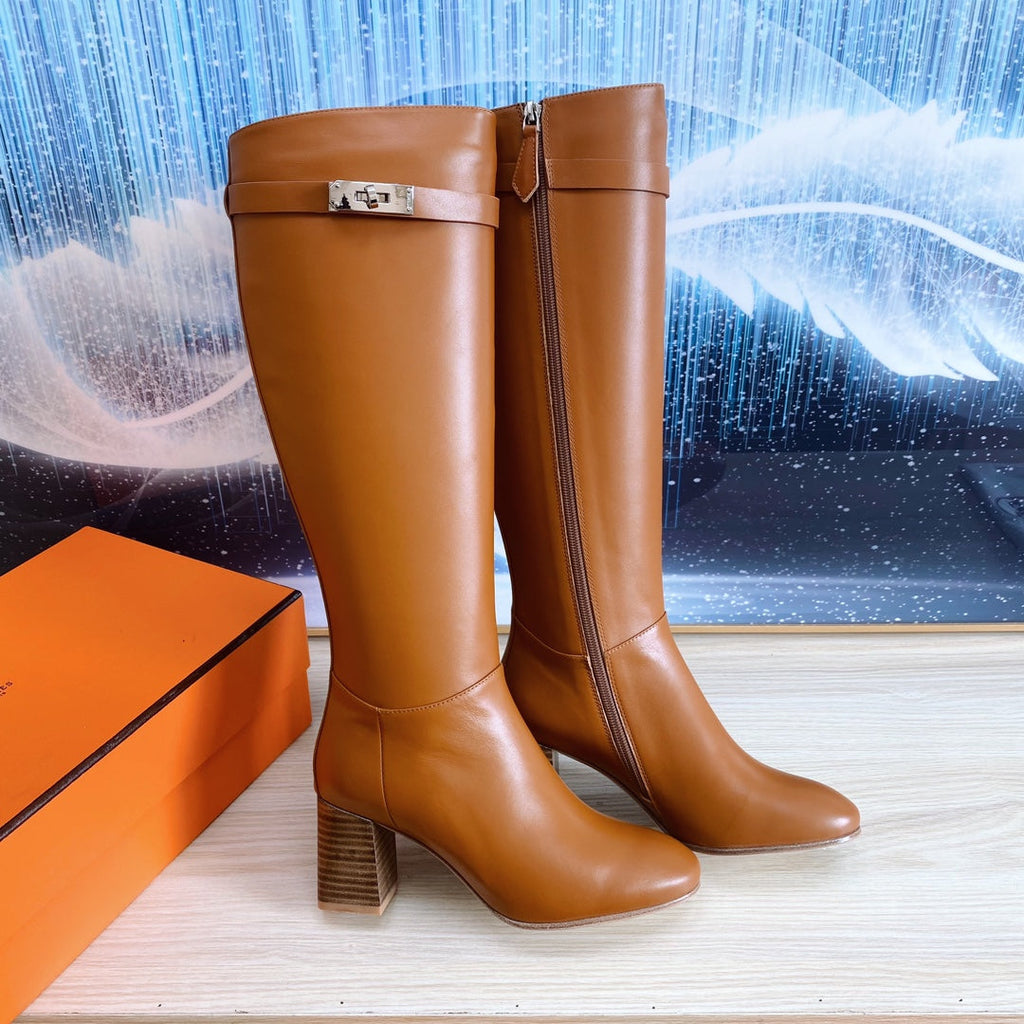 Hermes Story Boot 7 cm in Bronze Brown Lambskin