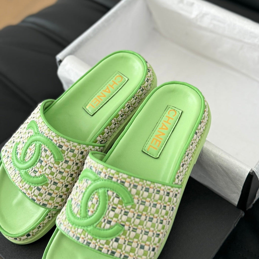 Chanel Slippers Sheepskin Light Green