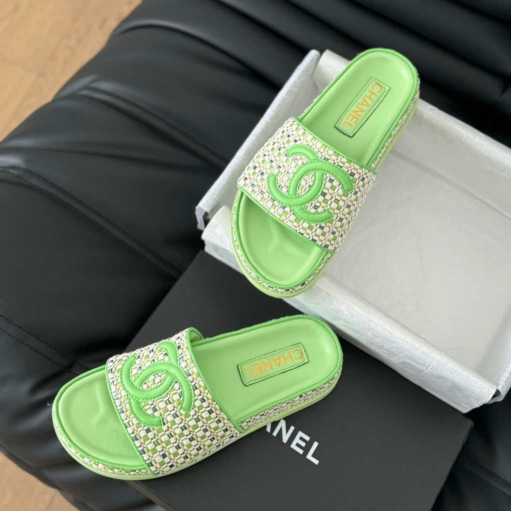 Chanel Slippers Sheepskin Light Green