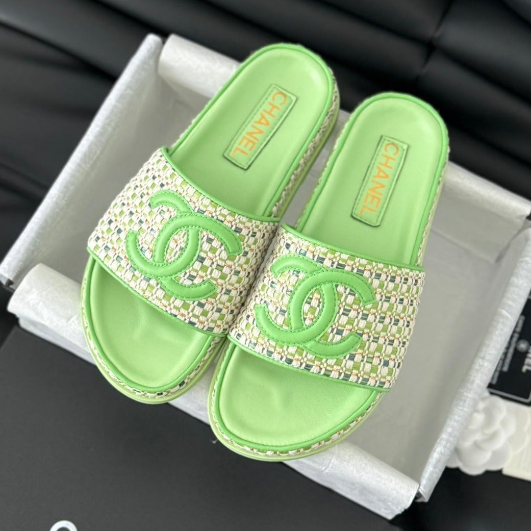 Chanel Slippers Sheepskin Light Green