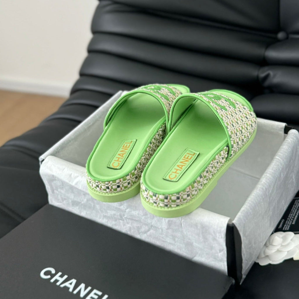 Chanel Slippers Sheepskin Light Green