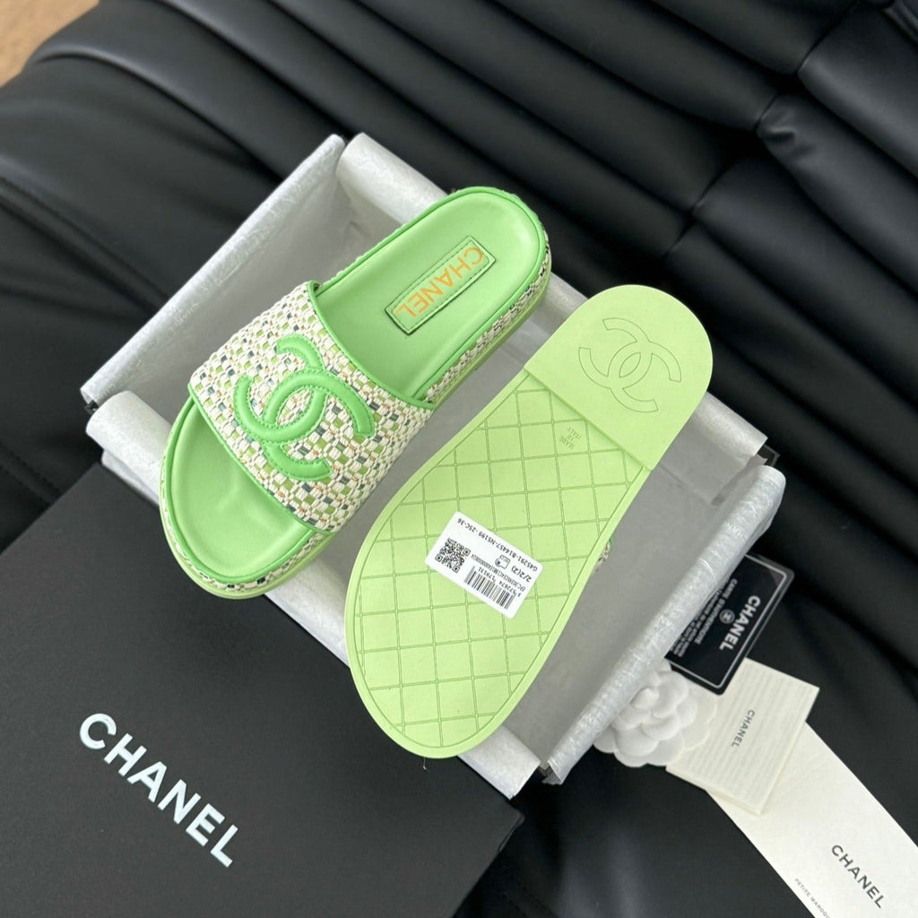 Chanel Slippers Sheepskin Light Green