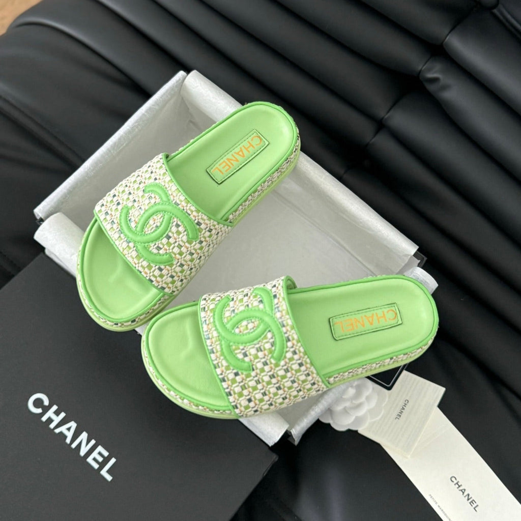 Chanel Slippers Sheepskin Light Green